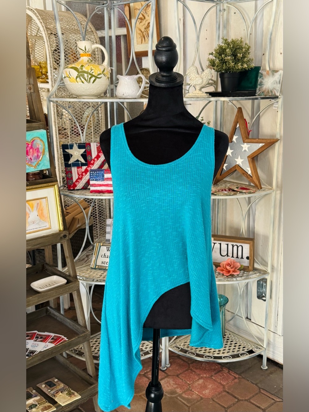 Sleeveless Asymmetric Tank in Aqua - Sympli
